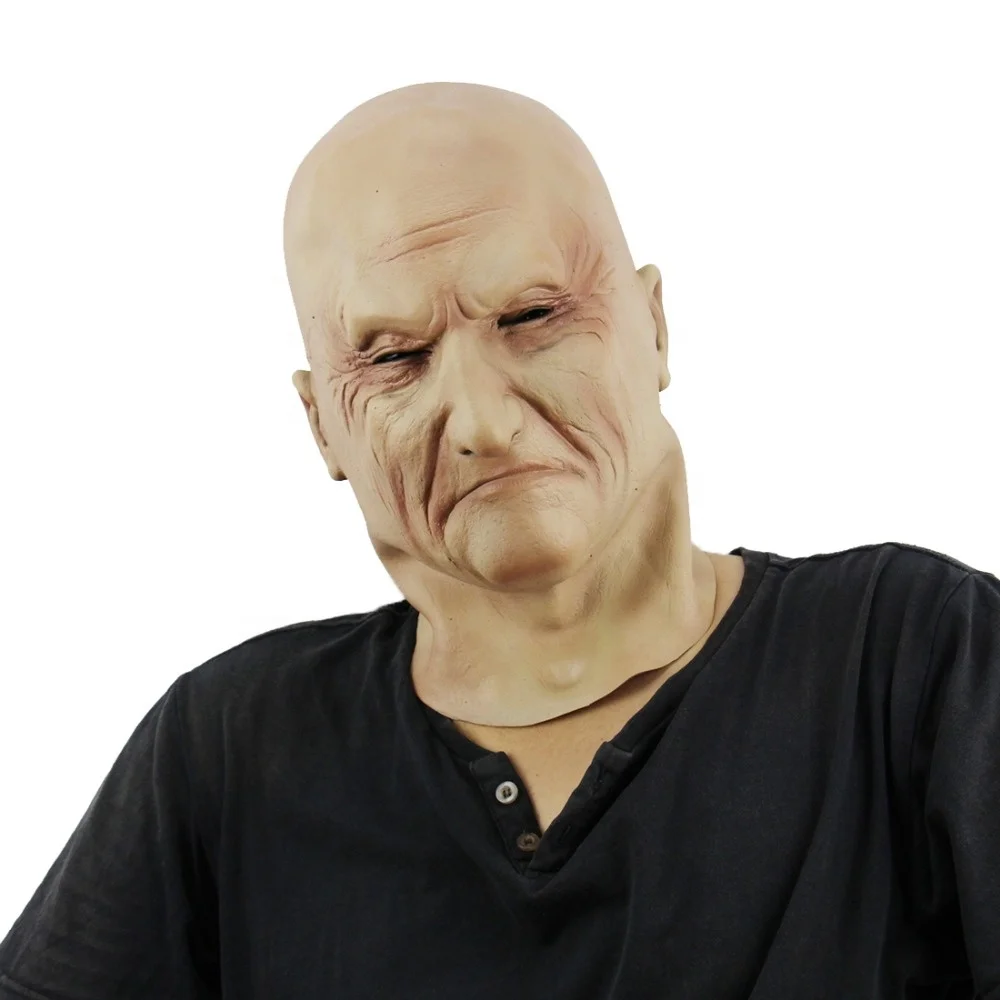 Old Man Mask Realistic Looking Latex Frontal Human Face Mask W/ Faux Hair 