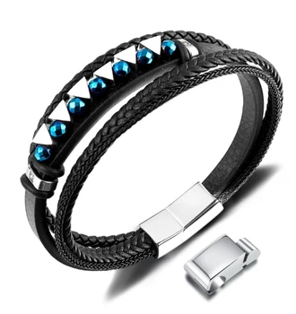 Men's Retro Hematite Woven Leather Bracelet Personalized Charm Bracelets for Wedding or Party Wholesale Jewelry Gift