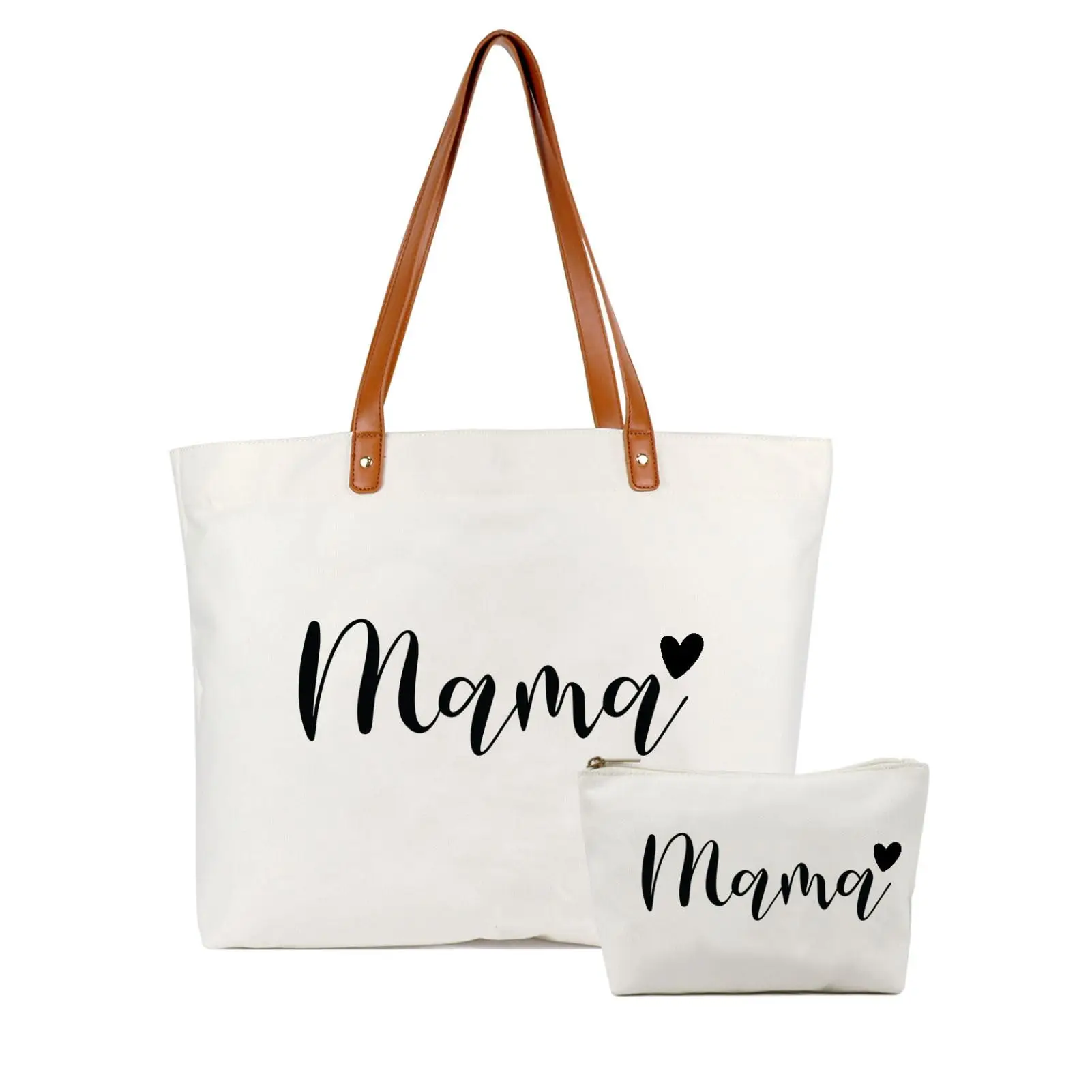 Customizable Leather Handle Tote Bag Reusable Hospital Shopping Beach Travel Cotton Canvas Mama Bag with Custom Logo Pattern factory