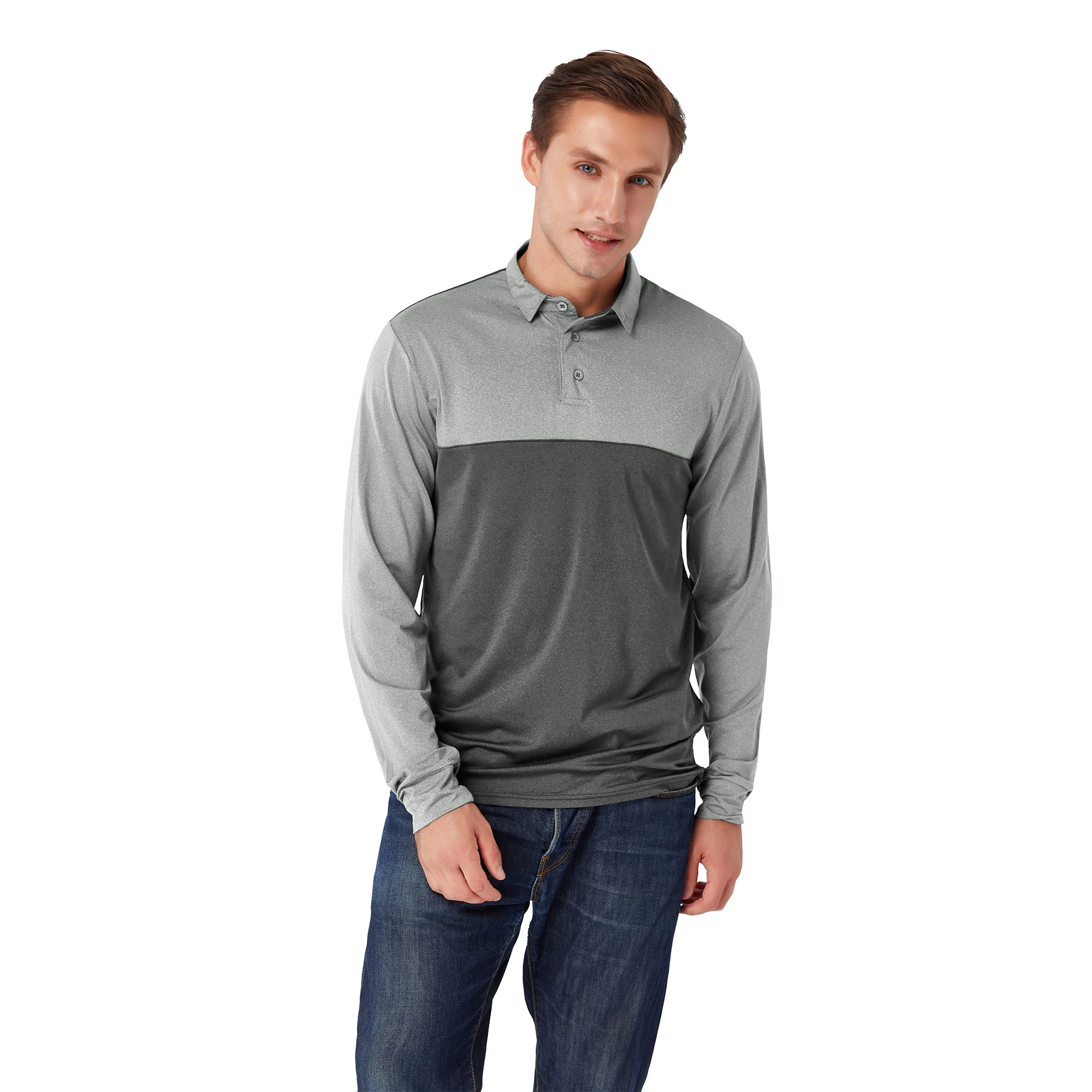 Custom two tone color block quick dry long sleeve golf polo t shirt