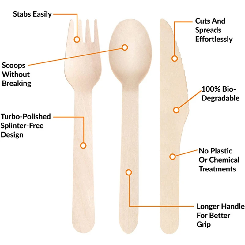 Bambus Biodegradable Eco Friendly Vintage Wood Spoon Fork Knife Cutlery