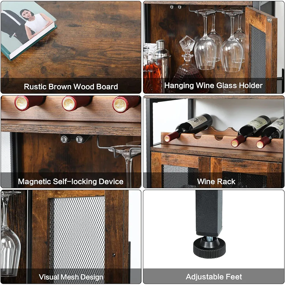 X-cosrack Rustic Brown Small Sideboard Buffet Cabinet Detachable Wine Coffee Bar Rack Glass Holder Patented Living Room Cabinets manufacture