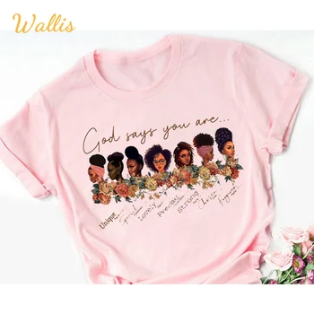 Camisetas Top De Mujer Wholesale Stock Custom Branded Casual Melanin Graphic African Black Girl T-Shirt Print Tee Shirts Women