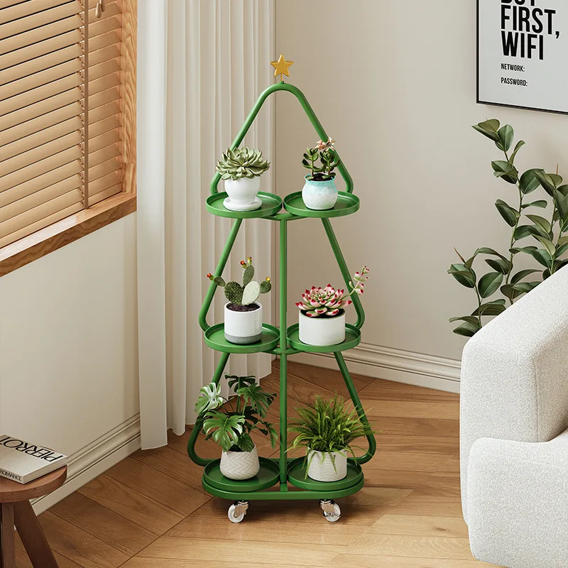 Christmas Tree Metal Indoor Plant Stand Living Room Bedroom Bedside Storage Rack