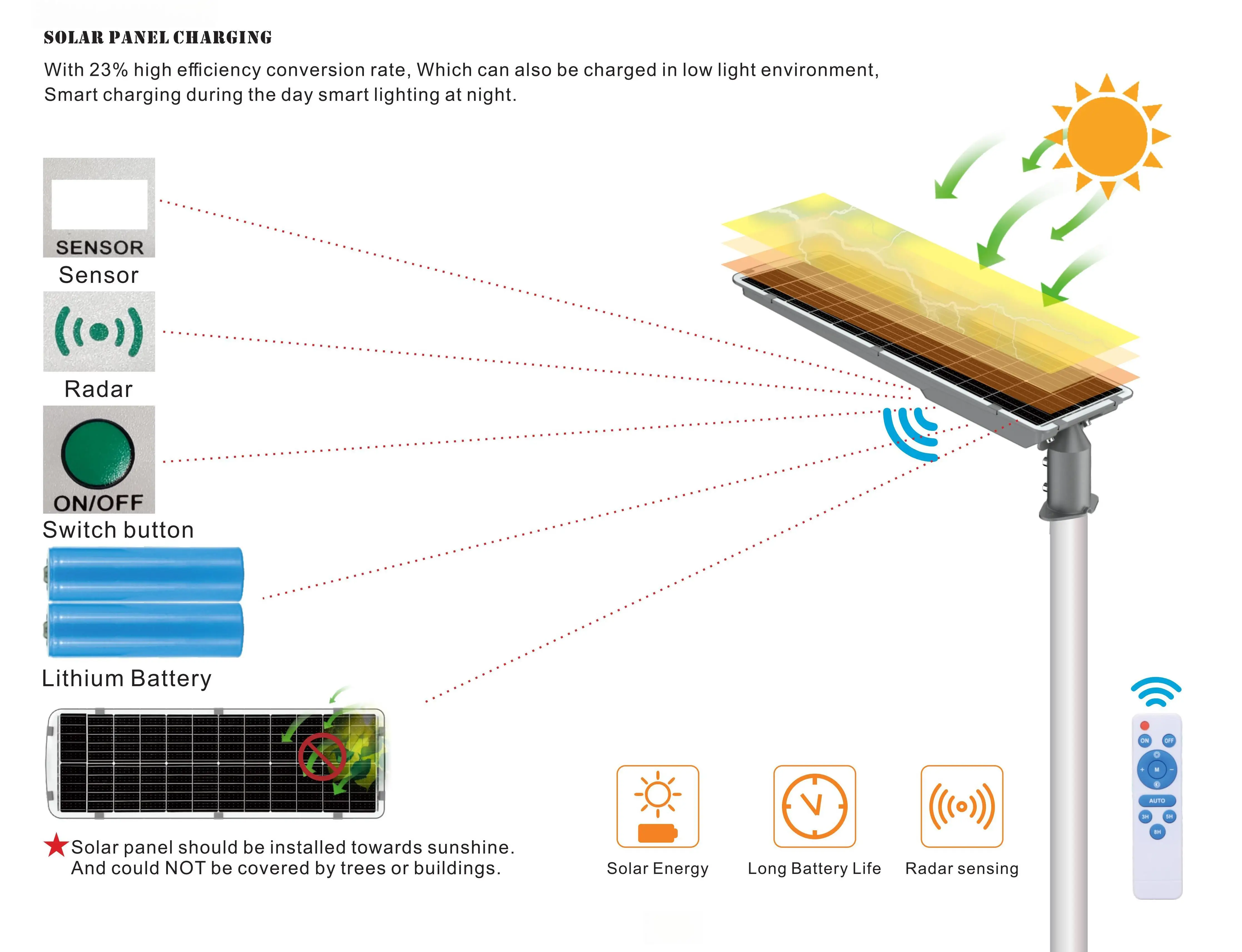 Outdoor Integrated Solar Street Lights Outdoor 200w 300w Lamp for Road With Light Sensor Remote Control Pole