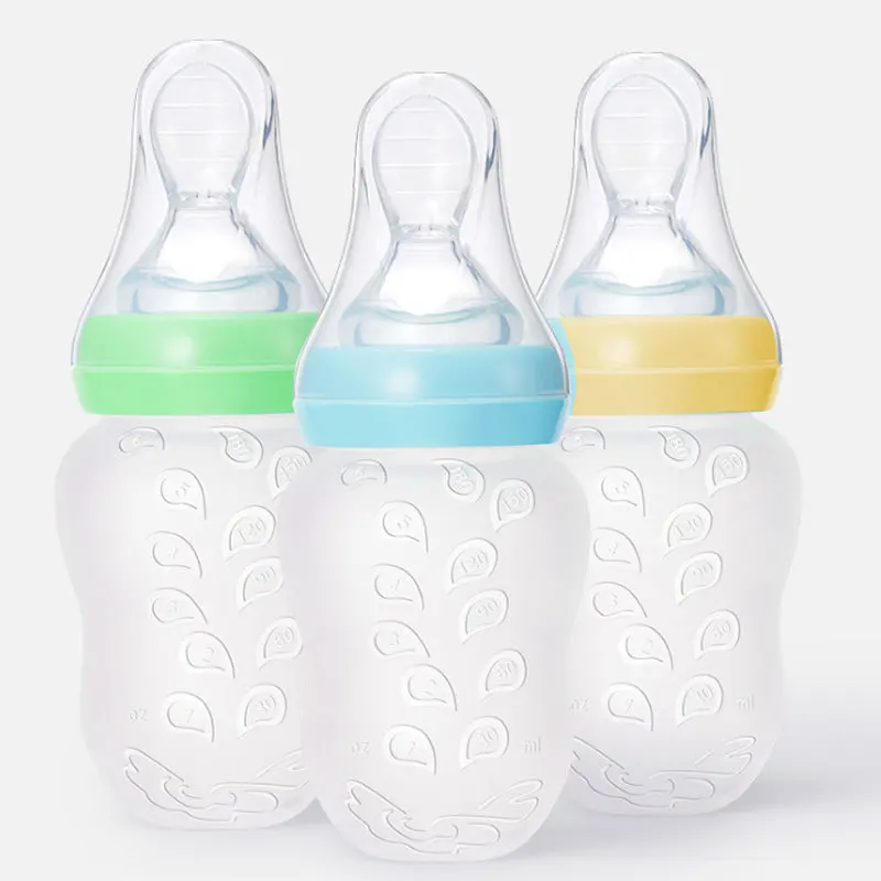 Silicone Baby Bottles with Nipple and Spoon Natural Baby Bottle BPA Free Baby Feeding  Bottles Natural Feel, Easy to Clean