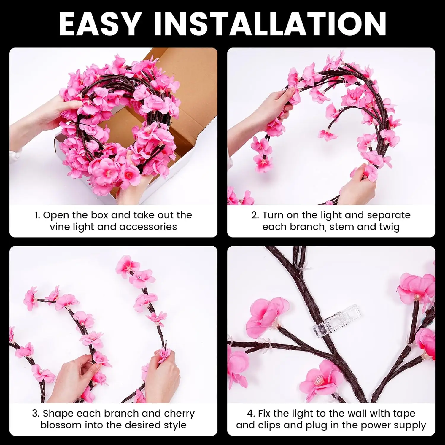 Tsinye Cherry LED Tree Branch Lights for Wall Cherry Blossom Willow Vine Twig Decor Garland Christmas Decorations for Home Wall