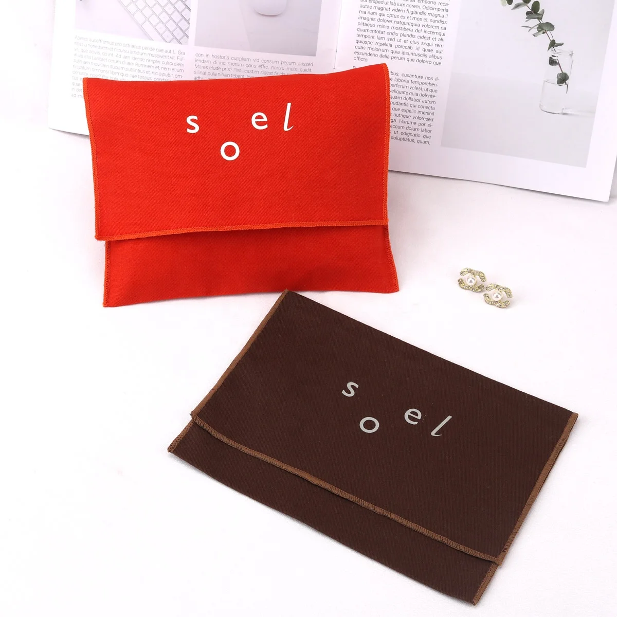 2023 New Design Cotton Twill Envelope  Wallet Tie Packaging Bag Custom Logo Printed Twill Dust Envelope Pouch