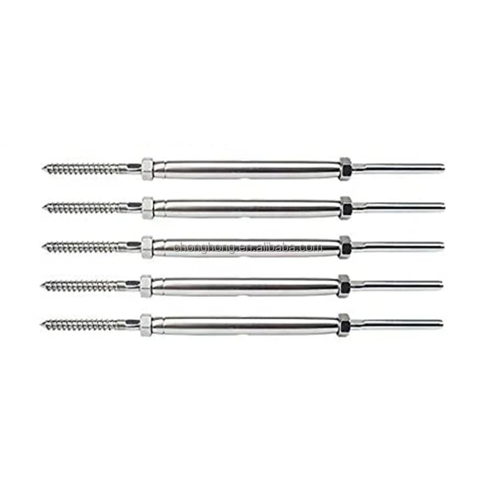 T316 Stainless Steel Swageless Turnbuckle Tensioner Lag Screw For 1/8 Inch Cable