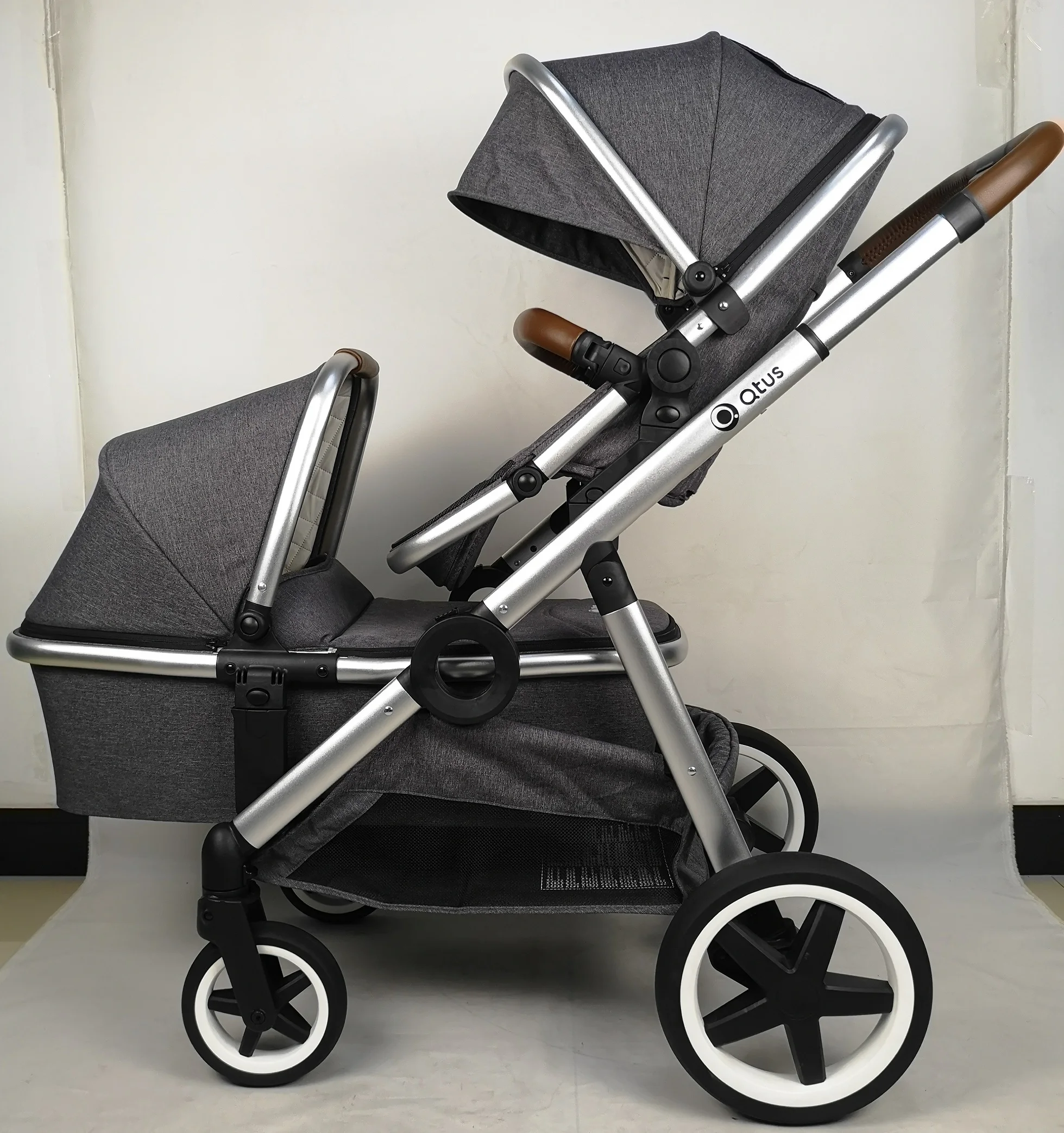 double stroller with large basket