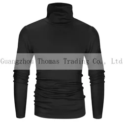 Customized Mens High Neck Solid Color T Shirt Tops Black White