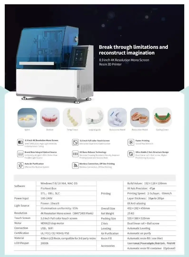 Dental Resin 3d Printer for Printing Machine and Cad Cam Dental Lab