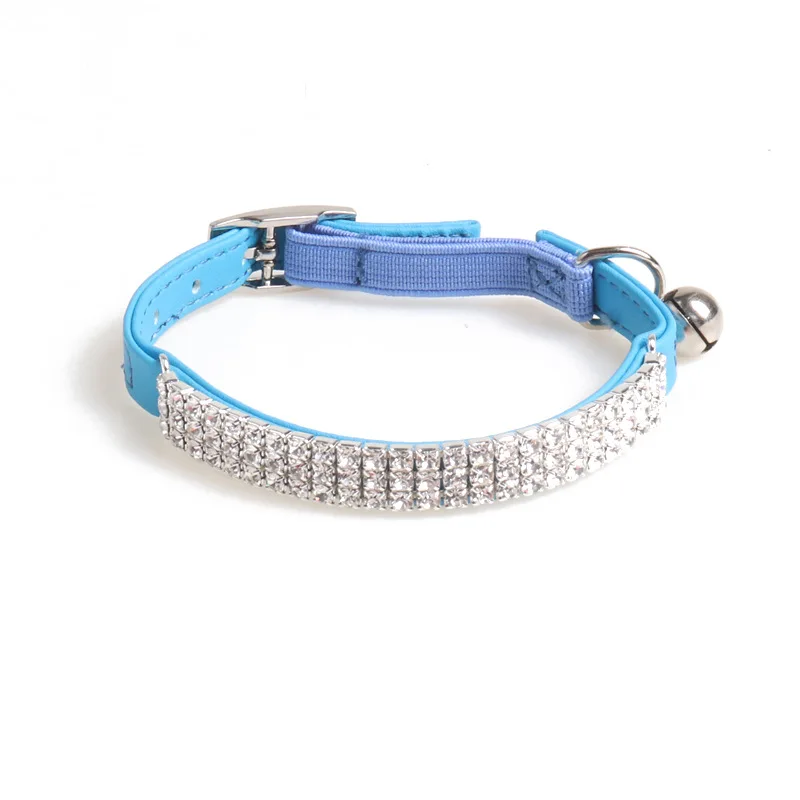 Wholesale Rhinestone Dog Cat Collar High Quality Pu Leather Puppy Cat Collar with Bell