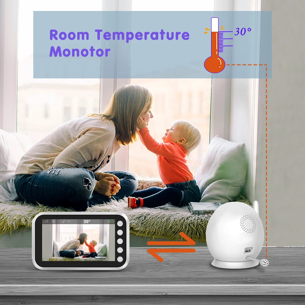 720P HD Smart Video Nanny Digital Babyfoon Two Way Talk Night Vision Yellow Baby Monitor with Camera and Audio