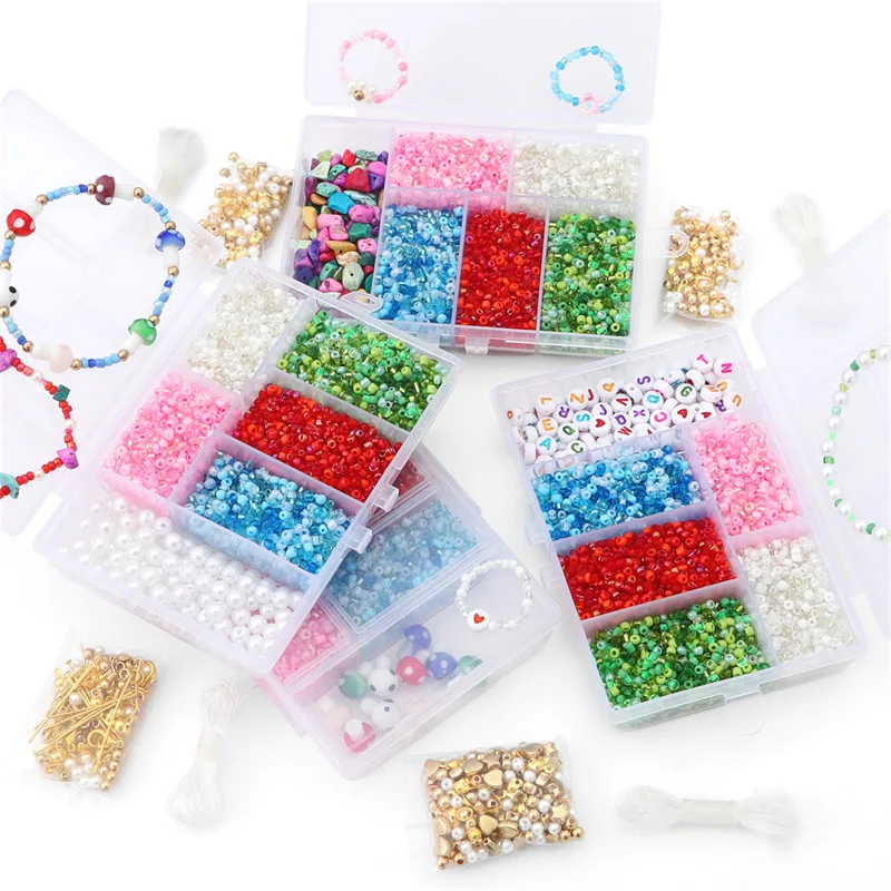 6 Grids Glass Seed Beads For Jewelry Making White Round Pearl Beads Multi-colored Miyuki Beads