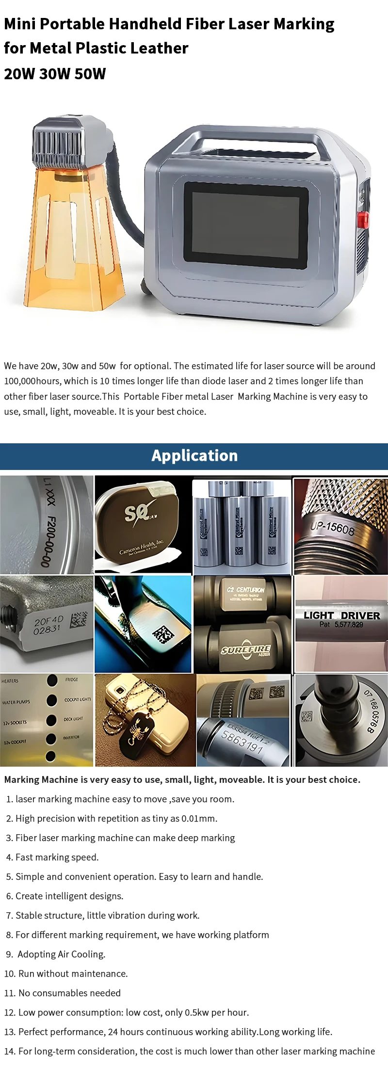 Mini Portable 20W/30W/50W Handheld Laser Marking Machine New Metal Plastic Leather Material Air Cooling AI China Factory Hot