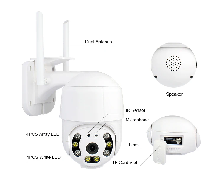 OEM IP66 Waterproof HD 1080P Wireless Smart Dual Light Source Outdoor mini WiFi IP PTZ Camera