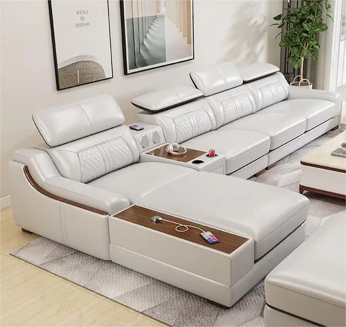Nordic Style Luxury Modern Leather Sofa Set Light L-Shaped Combination for Hotel and Apartment Living Room furniture sofa