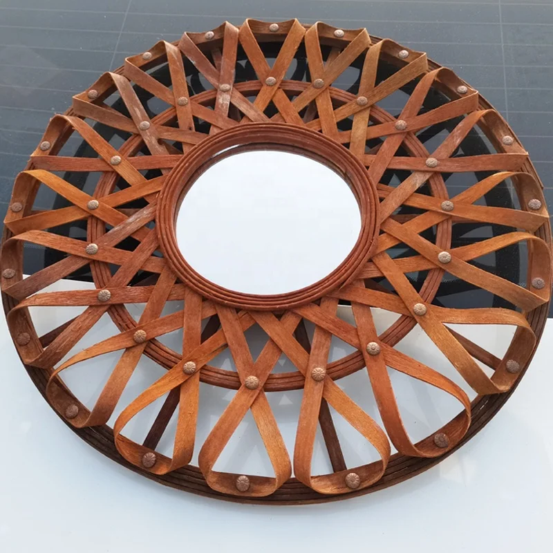 Modern Design Round Decorative Mirror Living Room Furniture Makeup Wood Wall Mounted Woven Mirror