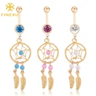 Stainless Navel Piercing Stainless Steel Multi Color Leaf And Ring Belly Navel Ring Body Piercing Jewelry