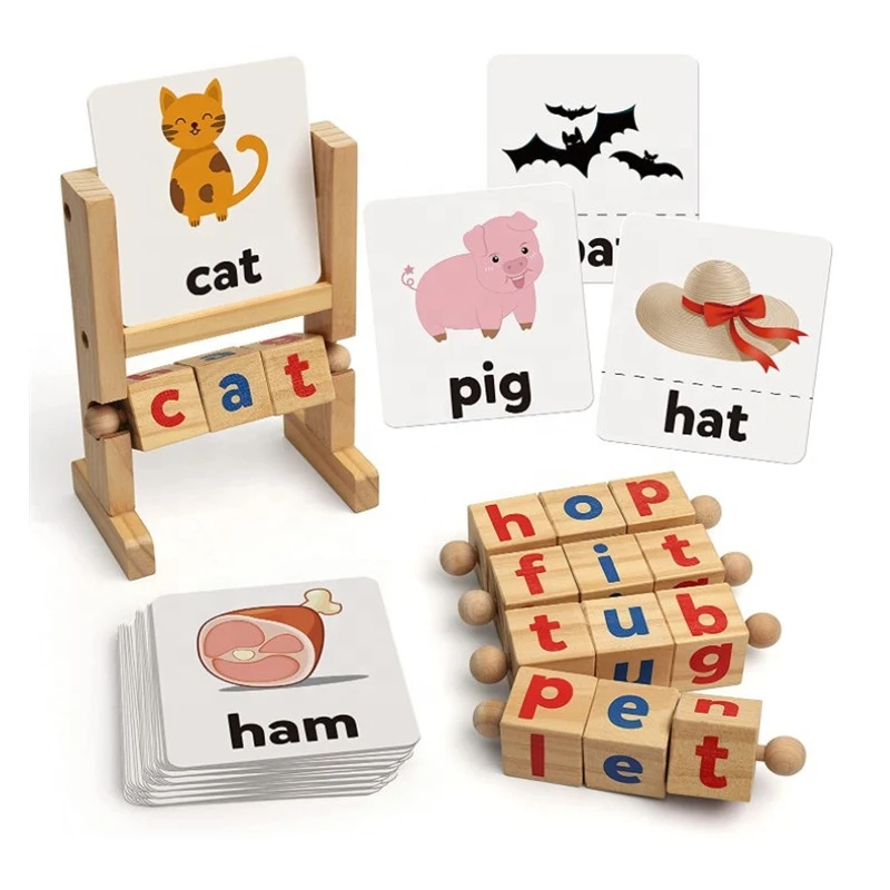 Wooden Montessori Spinning Alphabet Early Educational Learning Toys Turning Rotating Letter 0475