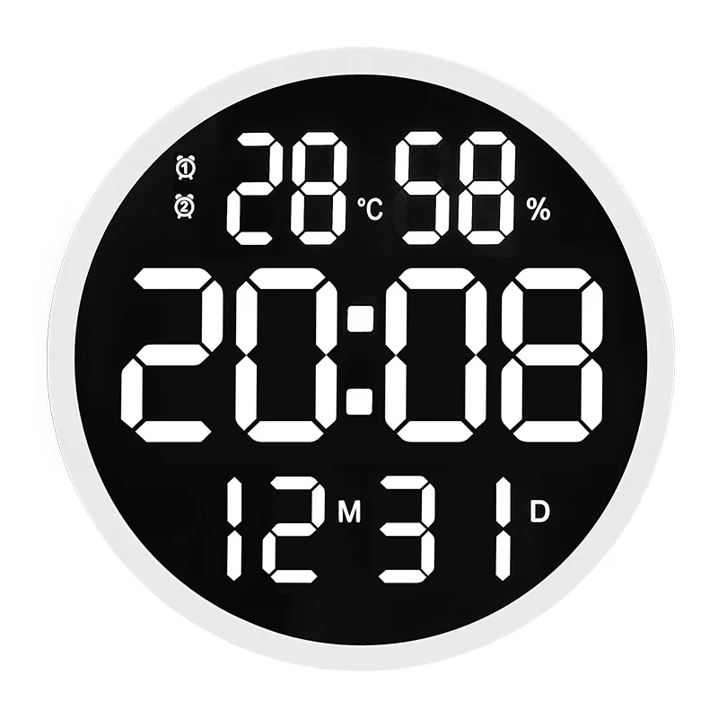 12インチled多数壁時計デジタル温度と湿度電子時計モダンなデザインの