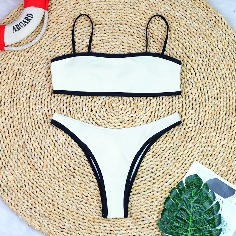 White and Black Bikini Set Custom Bathing Suit 2 Piece Set Beachwear Solid Color Women's Swimwear Thong Swimsuit for Women H3bf6be1478524357b43c0b83195084ad7
