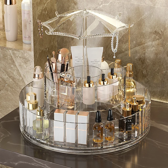 360 rotating cosmetic organizer countertop transparent plastic  makeup organizer clear jewelry boxes  organizers