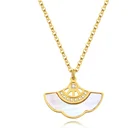 Mother Of Pearl Necklace New Design Gold Color Mother Of Pearl Fan Shape Zircon Necklace For Women