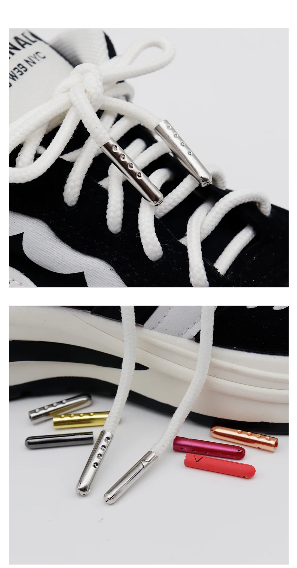 Weiou Laces Shoelace Tip Gold Silver Aglet Bullet Metal Lock Clips Replacement Sports Shoes