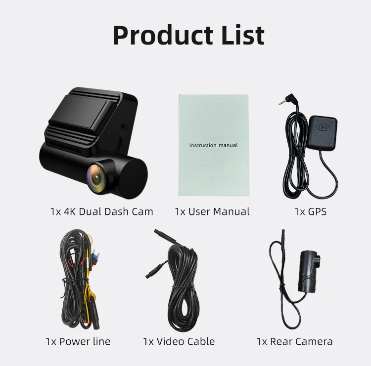 Dash Cam 2 Channel 2160P ADAS 2.0 Inches IPS LCD Dual Lens Dash Cam 4k+1080P Black Box F1.8 with WIFI App Control for Agent factory