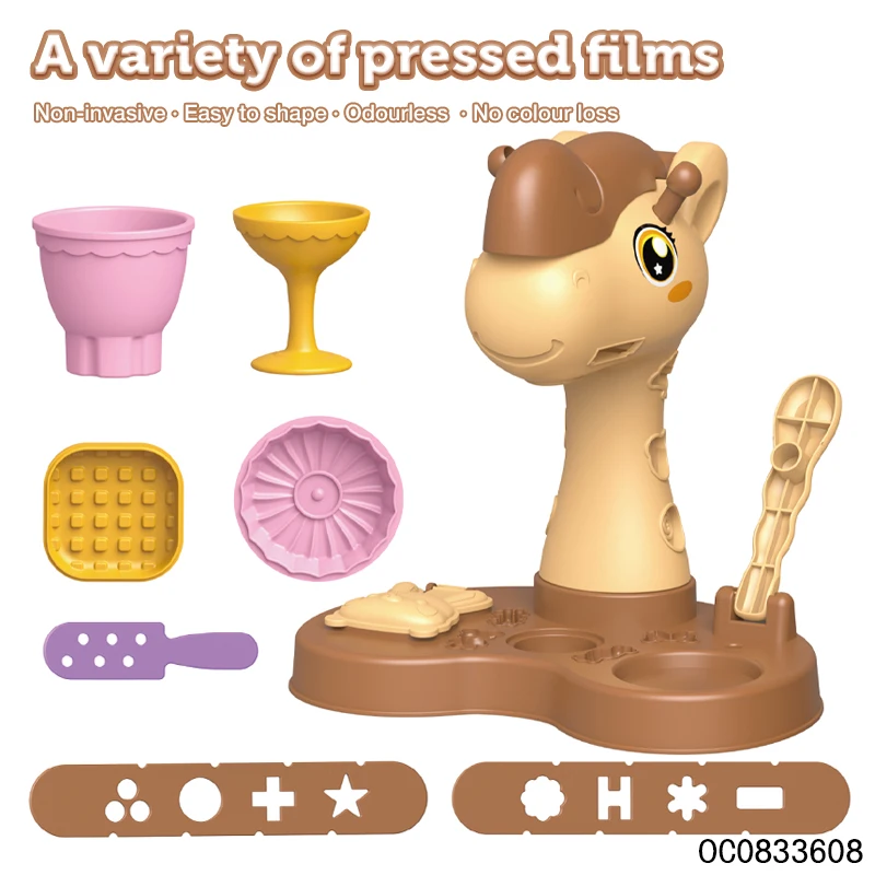 Cartoon giraffe play dough molding machine set kids with 6 bottles colored clay