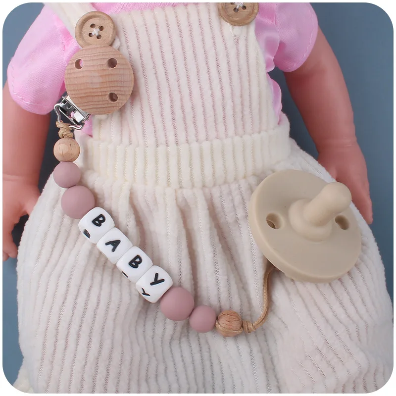 Personalized Beech Round Hole Pacifier Clip creative Silicone Pacifier Chain Baby Teething Soother Chew Toy Dummy Clips