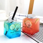 Plastic Square Bottle Transparent Plastic Square Drink Juice 500ml Wide Mouth Plastic Juice Bottle