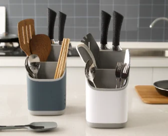 product double layer white plastic storage basket for kitchen cutlery organizer standing type installation-1