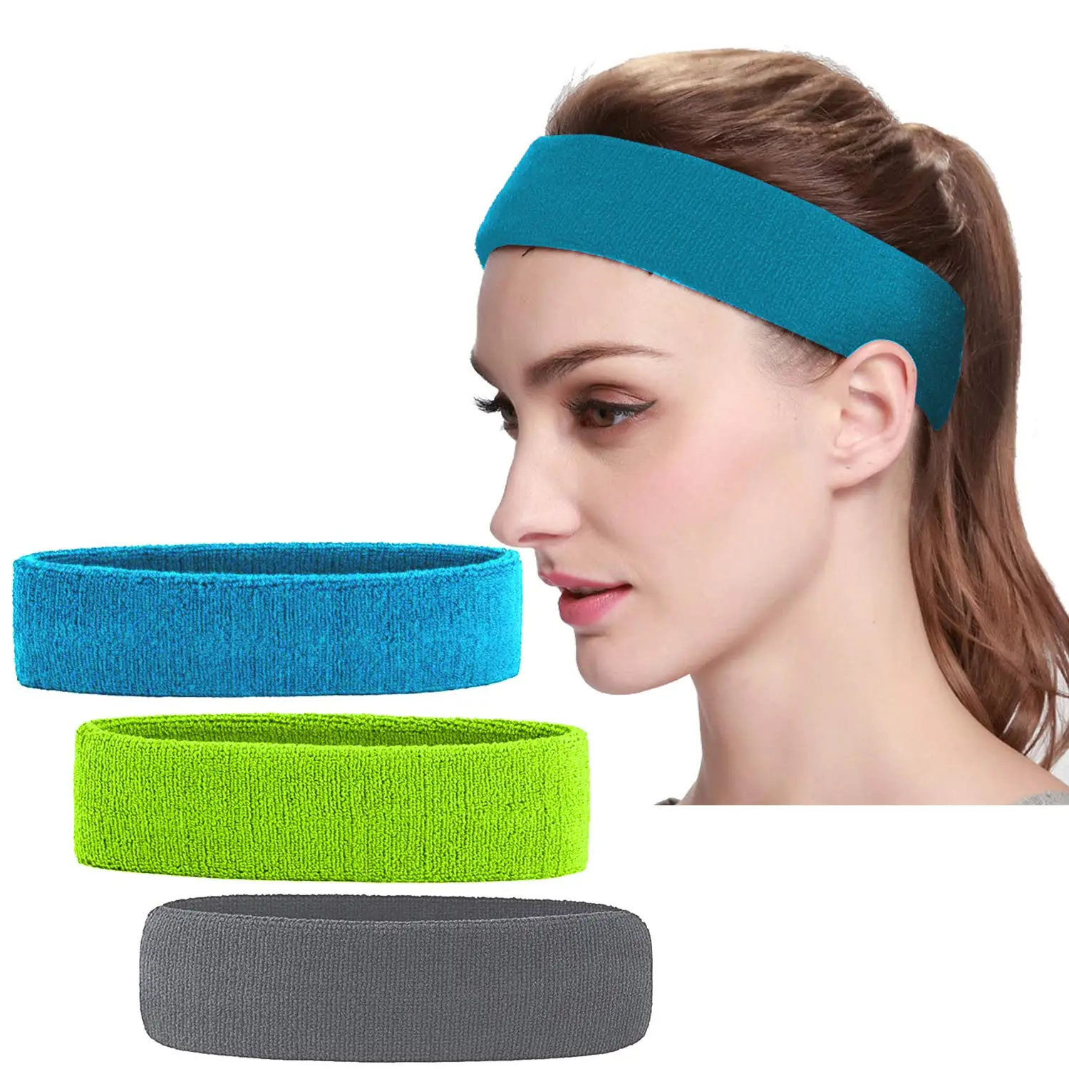 Men & Women Sweatband Headband Terry Cloth Moisture Wicking for Sports,Tennis,Gym,Work Out 
