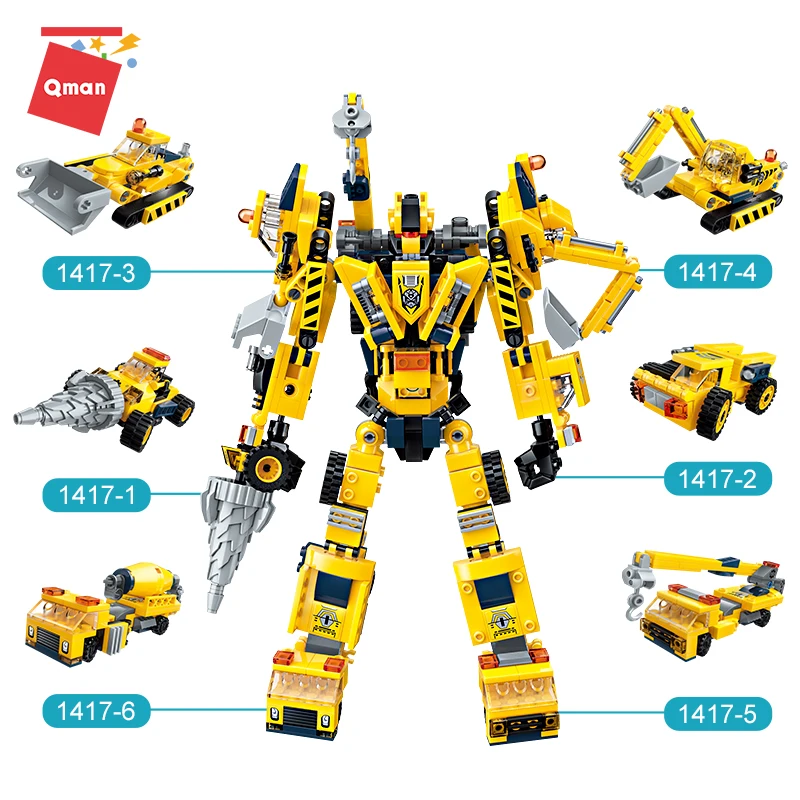 Age of 6 and Above Applicable Portable Transformers Toys Qman Series Building Blocks of Transforming Cube Robot Horned Dinosour 124 PCS 