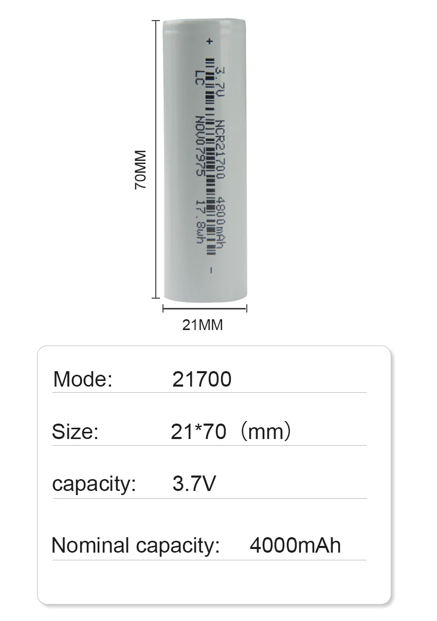Cellule de batterie élevée de Li-ion des cellules de batterie de l'usine 21700 4800mAh 3.7V