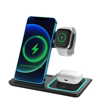 X455 15w 3 In 1 foldable mobile phone Holder Fast Charging Chargers Station Qi Wireless Charger Stand For Iphone Apple Samsung