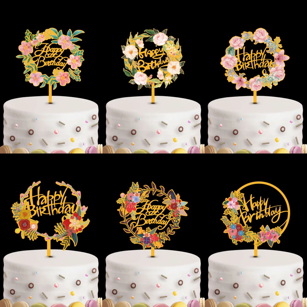 Beautiful Flower 3d Print Happy Birthday Acrylic Cake Topper Floral Cake  Topper - Buy Acrylic Cake Topper,Cake Topper,Happy Birthday Product on  