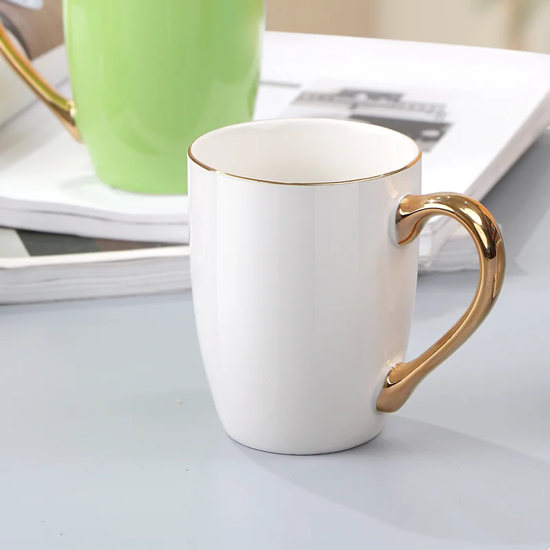 Gift Tableware Ceramic Cup Gift Elegant White Coffee Mug with Gold Handle rim