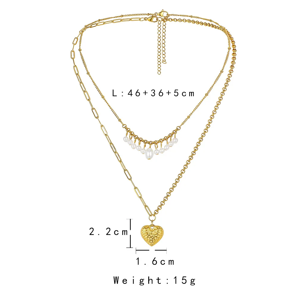 Pearl tassel clavicle chains heart pendant necklace double layer stainless steel necklace jewelry jet women accessories