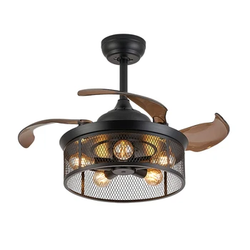 Retro style bird cage fan light dining room bedroom inverter ceiling fan light with lighting remote control copper ceiling fan