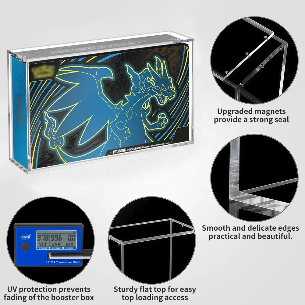 product custom 99 uv protection clear acrylic case for tcg mega phantom charizard x ex ultra premium collection with strong magnet lid-6