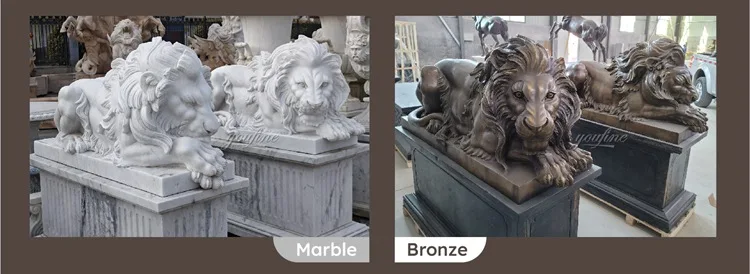 marble lion sculpture and bronze