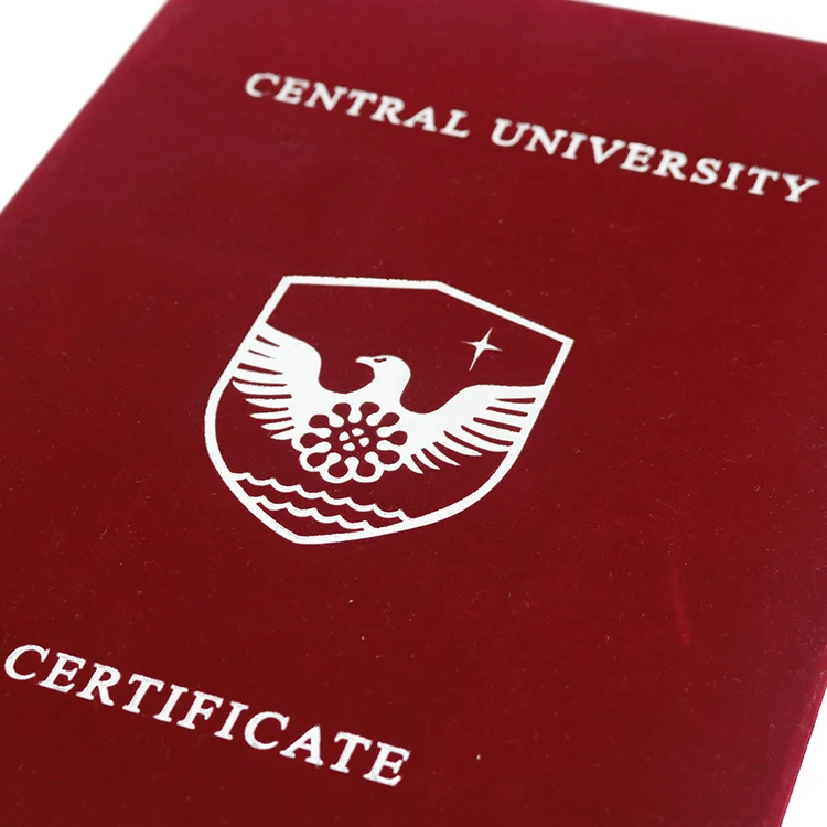 Mondon Custom Maroon A4 Velvet A3/A5 Diploma Cover Graduation Certificate Holder Folder with Sliver Foil Logo supplier
