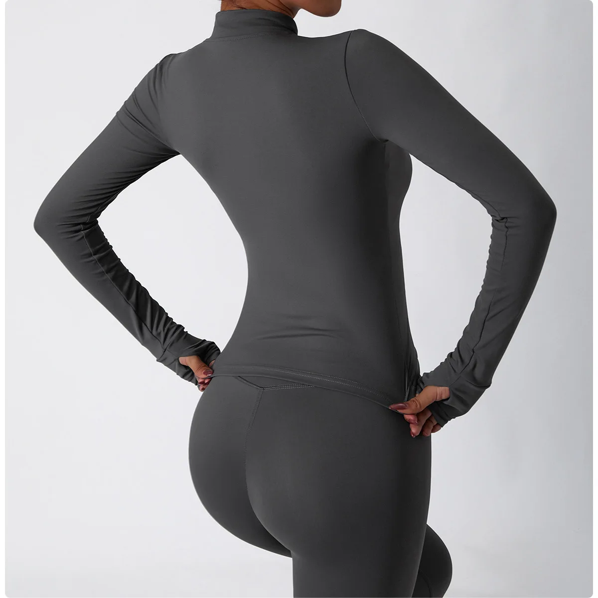 Fitness Girls Gym Sport Yoga Jacket Zip Top Workout Long Sleeve Yoga Coat Sportswear 3 Piece Yoga Sets