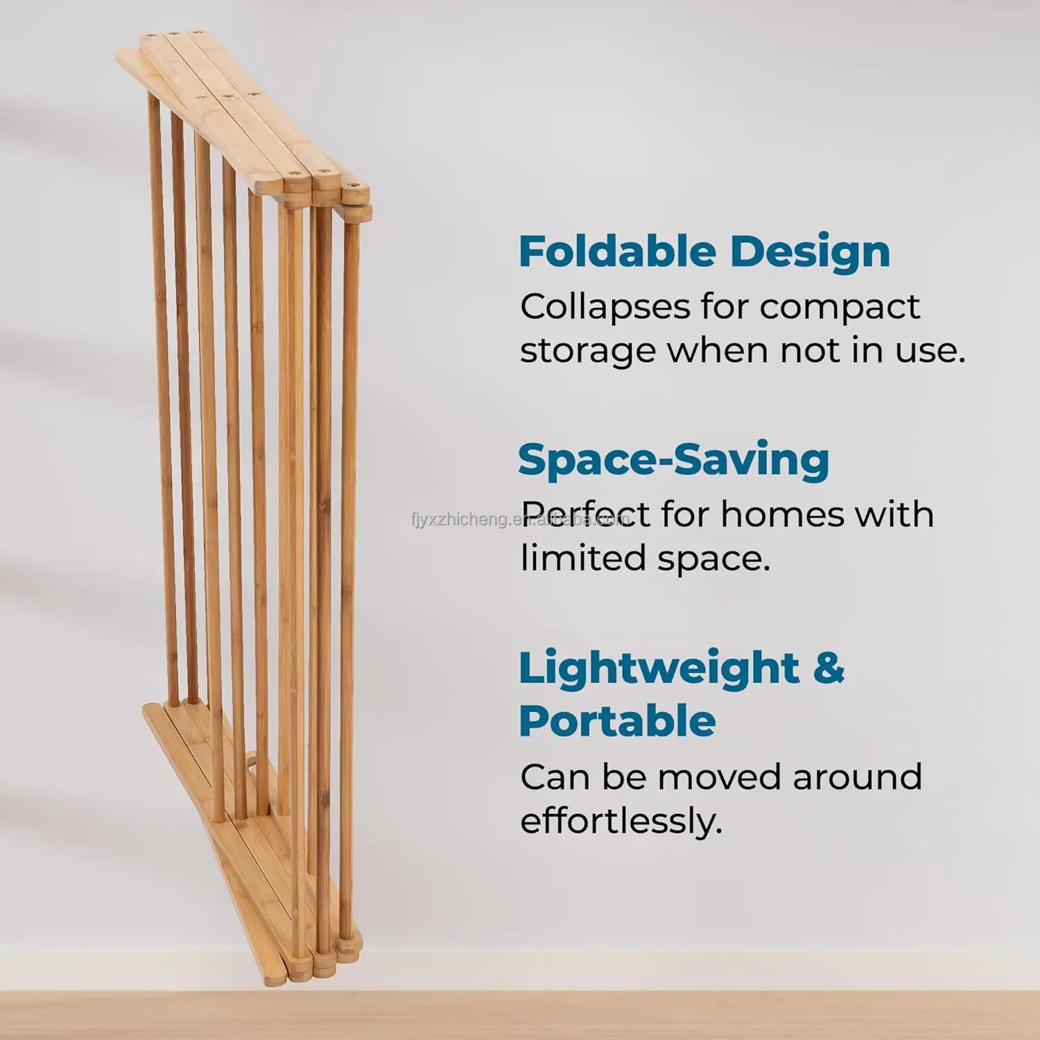 product bamboo drying rack sturdy foldable floor mount space saving portable clothes towels blankets-5