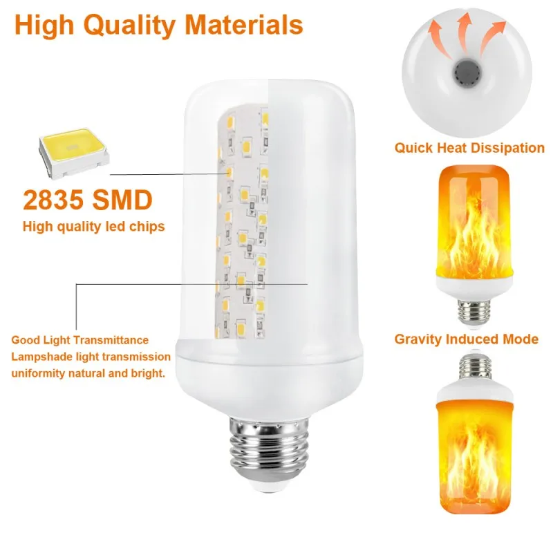 E14 E27 LED Flame Lamps B22 Corn Bulb Creative Flickering Effect Bulb AC85-265V LED Emulation Dynamic Flame Light For Home Decor