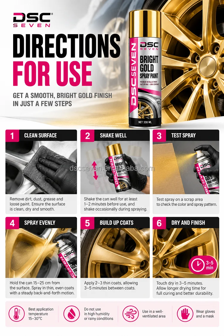 Bright Gold Metallic Aerosol Spray Paint Quick Dry High Coverage Gloss Finish 330ml Can for Metal Wood Plastic Refinish H3c3ccde9e0424e8eb9ff9fe9843e3ff1C